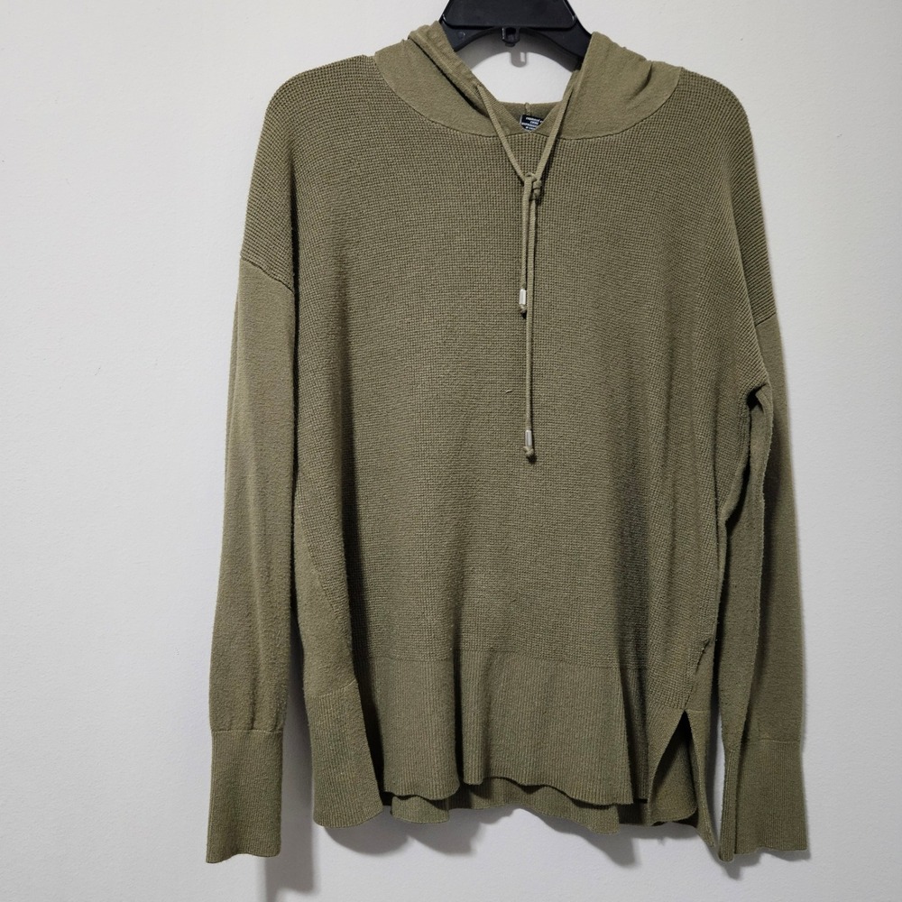 Jones New York JNY Womens Olive Green Hooded Sweater Knit Hoodie Viscose Blend M
